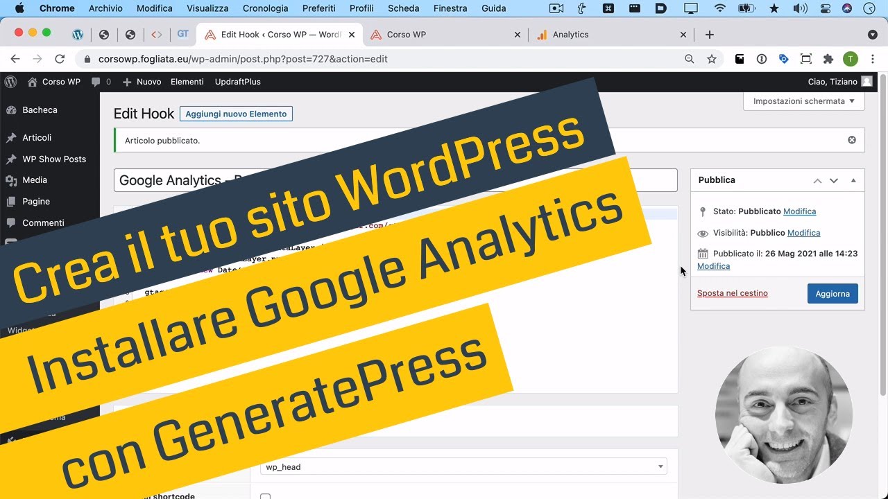 Installare Google Analytics su GeneratePress senza plugin