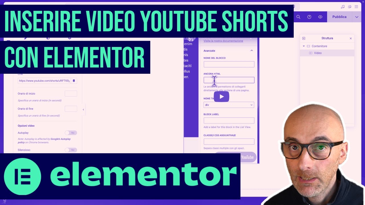 Incorporare YouTube Shorts in una pagina con Elementor