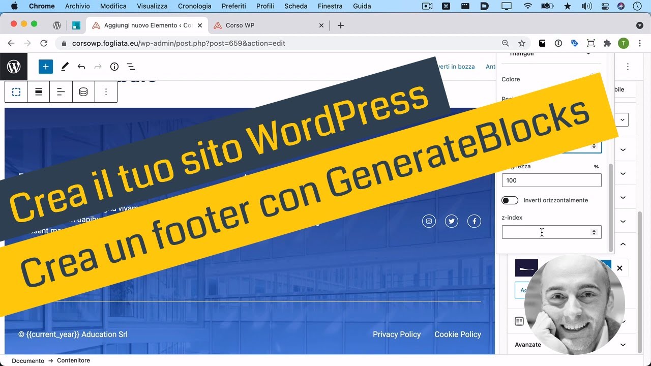 Footer personalizzato col plugin GenerateBlocks e GeneratePress