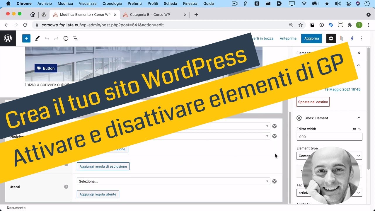 Crea il tuo sito WordPress - Abilitare e disabilitare Elementi di GeneratePress