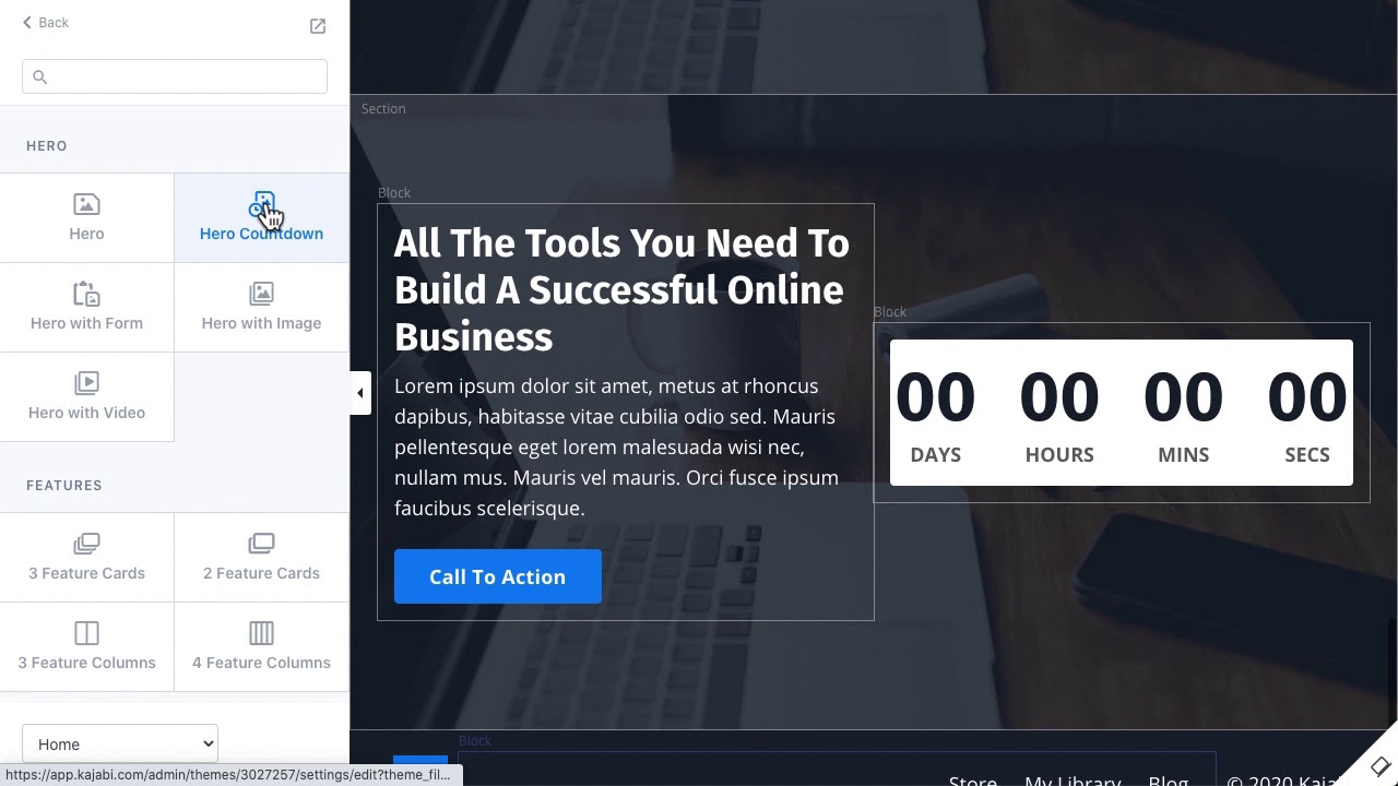Breve tour del page builder di Kajabi