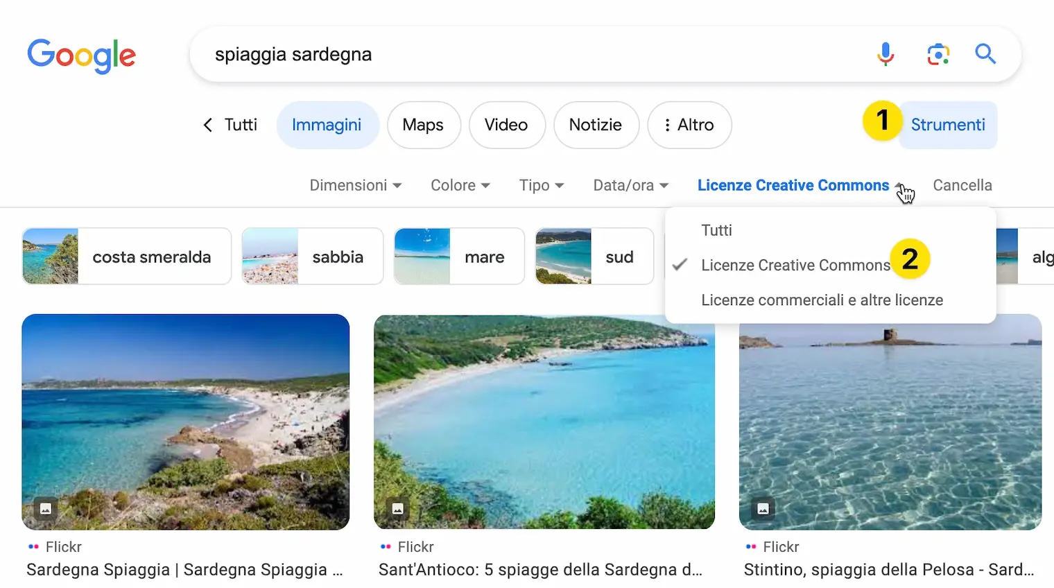 Selezionare le immagini con licenza Creative Commons su Google Immagini