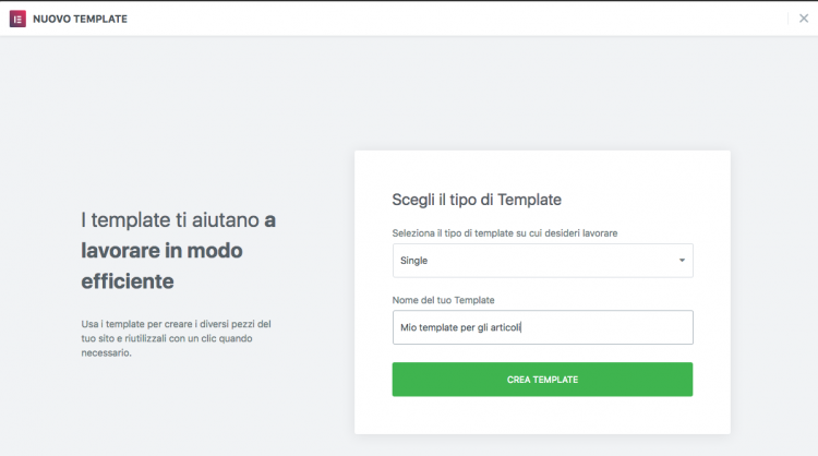 Crea un nuovo template con Elementor Theme Builder