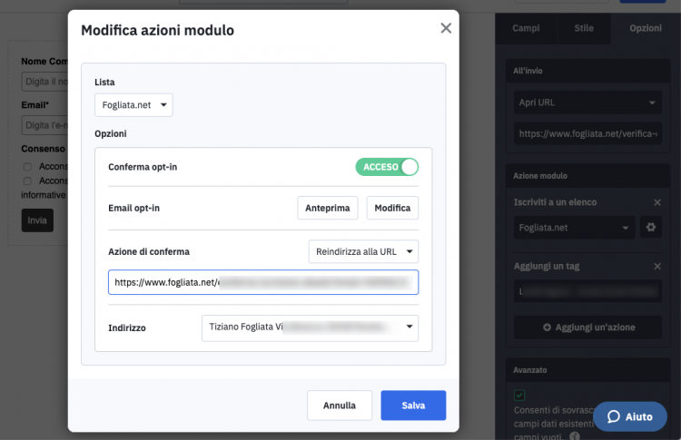 Configurazione double opt-in