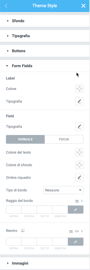 Una sezione del Theme Style di Elementor