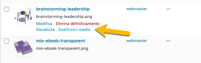 Sostituire immagini caricate su WordPress