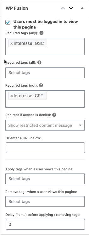 Impostazioni per taggare gli utenti o bloccare accesso ai contenuti con WP Fusion