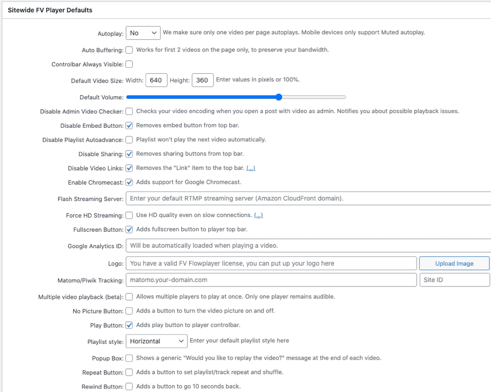 Opzioni di FV Player per WordPress