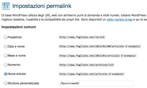 La struttura dei permalink in WordPress